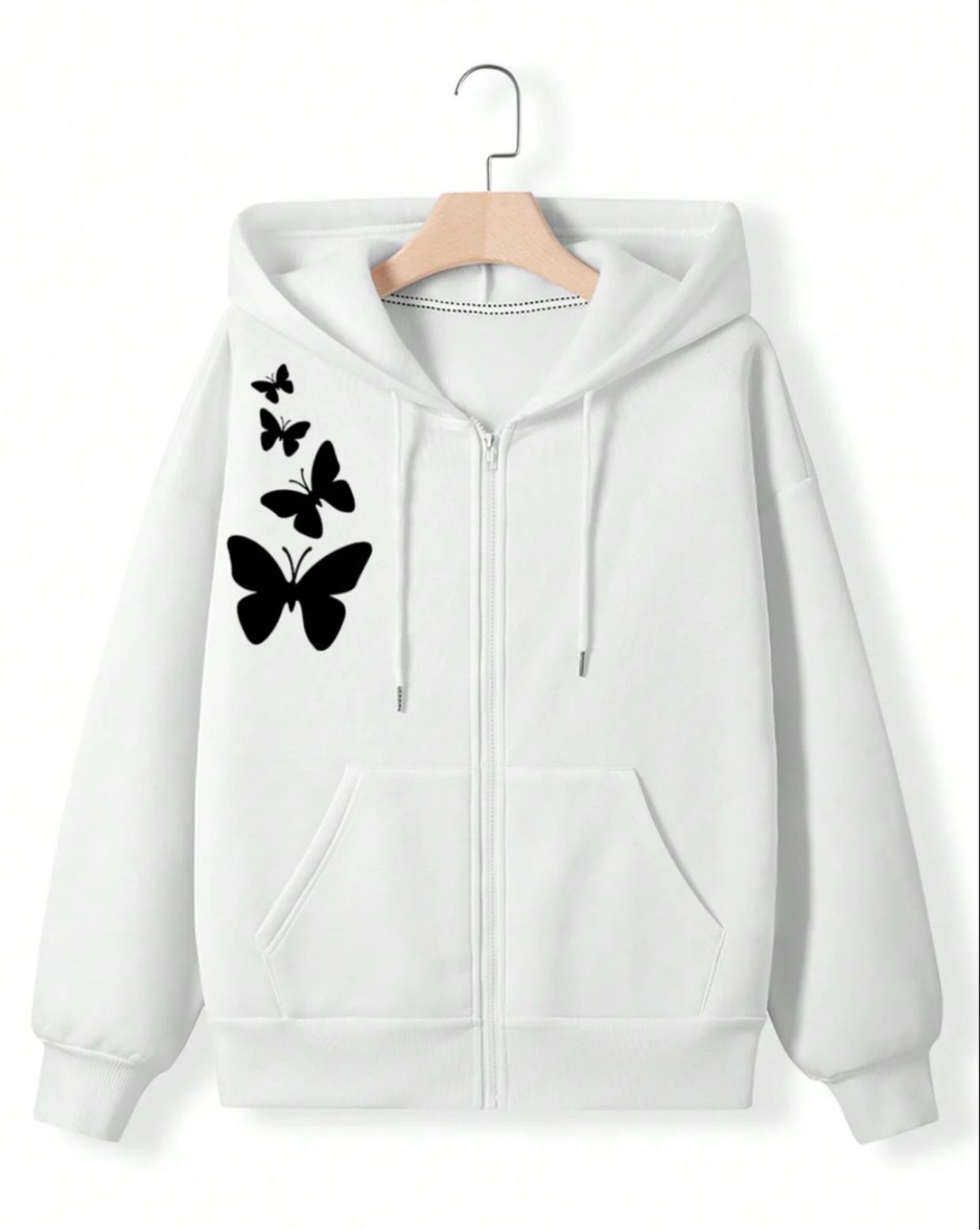 White Zipper Hoodie Butterfly