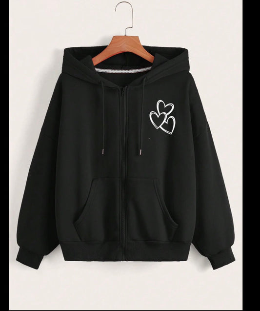 Black Zipper Hoodie Trio Hearts