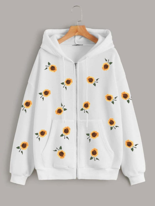 White Zipper Hoodie Whole Sunflower