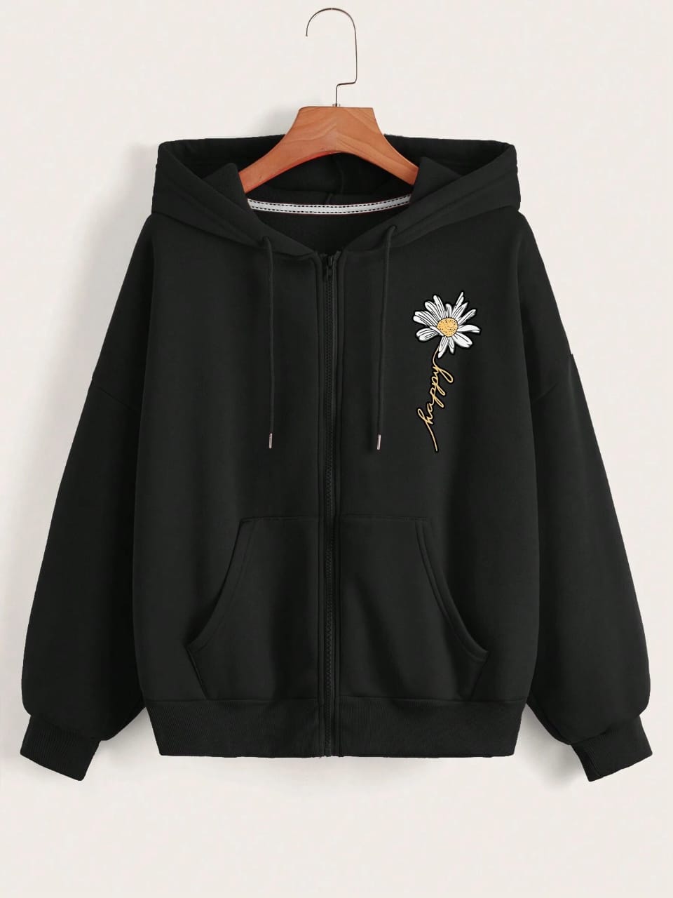 Black Zipper Hoodie Sunflower