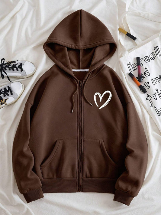 Zipper Hoodie Pocket Shaded Heart