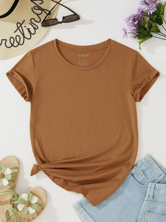 Coffee Brown Round Neck