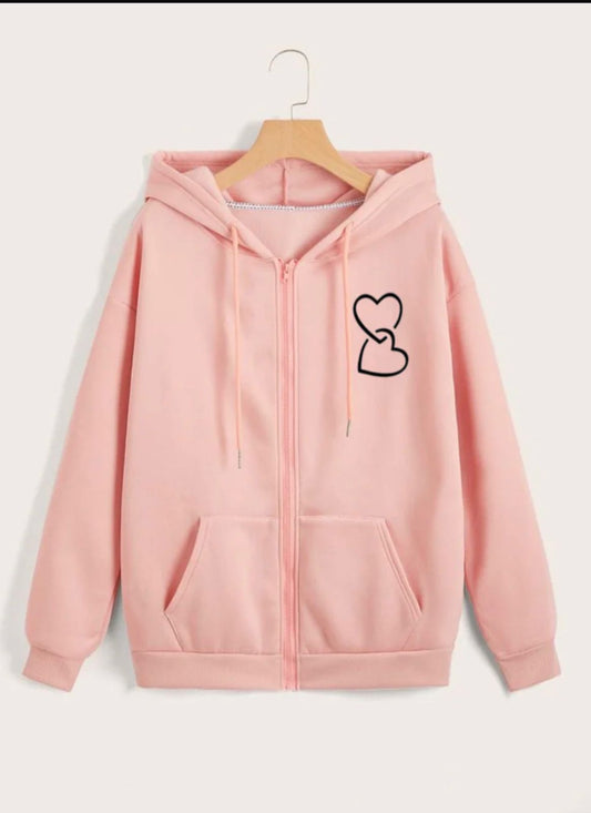 White Zipper Hoodie Pocket Heart